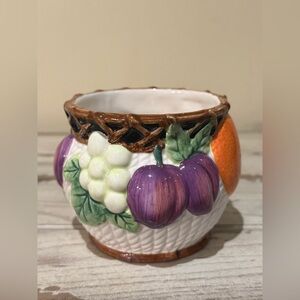 Vintage 1992 Fitz and Floyd Basket Weave Bowl Fruit Design Handpainted